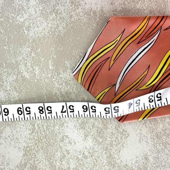 Vintage 1960s Wide Tie Retro Orange Yellow Brown Abstract Print Necktie - Picture 5 of 6